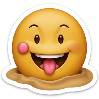 A smiley face licking a brown beach emoji sticker