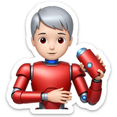 the kid play with him robot sticker