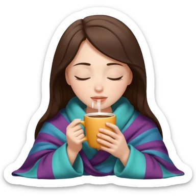 pale brunette girl inside a blanket sipping coffee eyes closed sticker