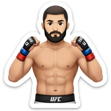 Islam Makhachev UFC fighter with beard in fighting stance, Dagestani MMA champion sticker