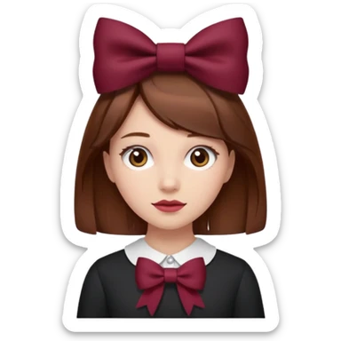 girl brown hair with a burgundy bow sticker