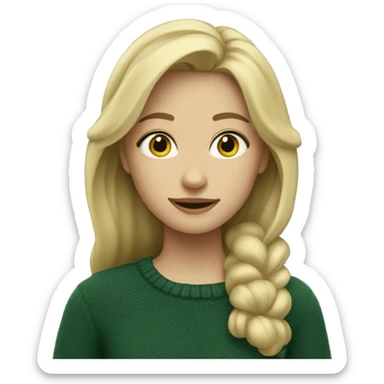 Blonde girl in hunter green sweater sticker