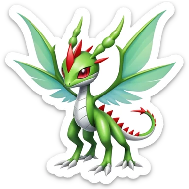 Cute Cool Edgy Shiny Futuristic Ethereal Legendary Kartana-Digimon-Schyther-Flygon-hybrid full body sticker