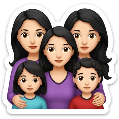 Family , 1 girl shaved head and 1 Beautiful mom ,black black hair,wavy hair，long hair,brown eyes,hispanic with 2 daughters and 1 boy  sticker