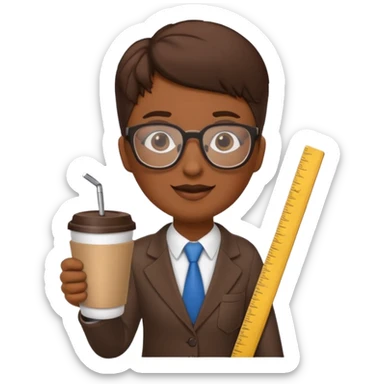 Tall coffee cup, holding a ruler, dressed as a teacher sticker