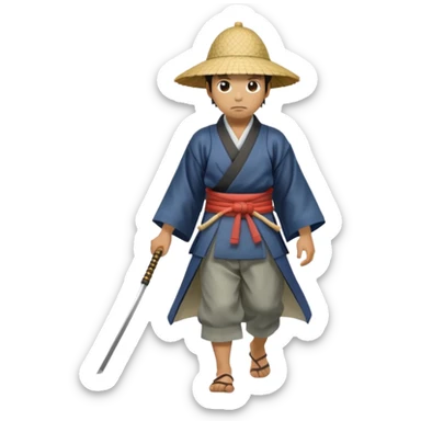 Samurais in Hat, Lone samurai in hat walking through mist sticker