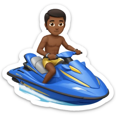 Dark male dark make on a blue jet ski no sunglasses sticker