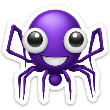 A happy and cute spider mascot. The spider should have a cheerful face and a non-threatening appearance. It should have a sleek, futuristic design with some elements representing technology and data. it has to be purple. sticker