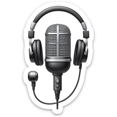 Create an emoji for podcasting. Show a microphone with headphones, symbolizing the recording of a podcast. Use modern, professional colors. Do not include any emojis or smiley faces. Make the background transparent. sticker
