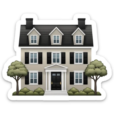 greige colonial house with black shutters and black front door sticker