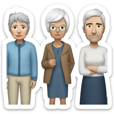 in sequence: an elderly woman, noel gallagher, another elderly woman, liam gallagher and a third elderly woman near to each other posing for a photo sticker