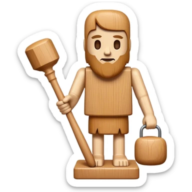 Wood sculpture icon, carved wooden figure, chisel and mallet, natural wood texture, minimalistic style, clean lines, no extra details, on a white background. sticker