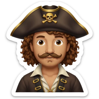 Pirate with brown curly hair and mustache sticker