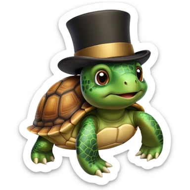 A little turtle wearing a top hat sticker
