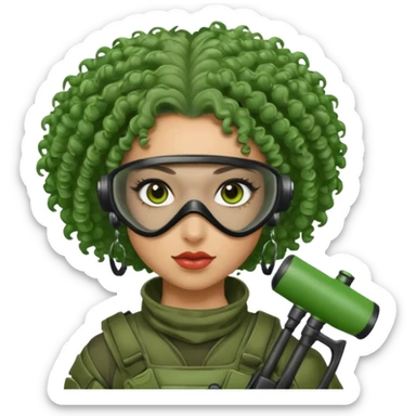 green curly haired painitball player with big earrings guy sticker
