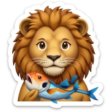  A lion eating a fish, feeling sad, portrait, bust up sticker