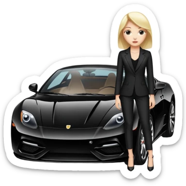 A fast, expensive black car with a young woman beside it sticker