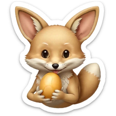 fennec carrying an unpeeled egg with his mouth sticker