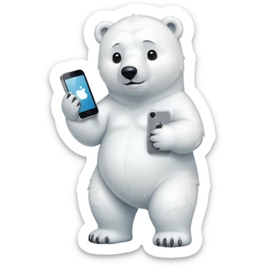 Serious Polar Bear standing full body with iphone in hand  sticker