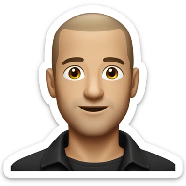 italian man, with buzz cut and no beard. wearing a black smart shirt unbuttoned. sticker