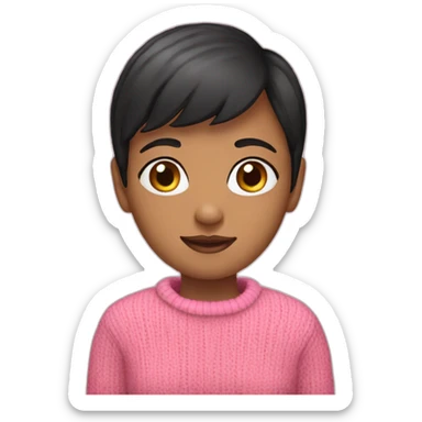A girl with black short hair wearing pink sweater  sticker