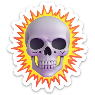 skull with eyes wide, comic shock lines, dramatic explosion sticker