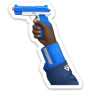 White hand holding blue nerf gun sticker