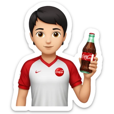 Soccer player with short hair holding a Coca-Cola in his right hand and a candy in his left sticker