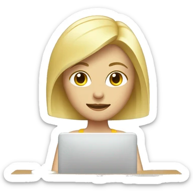 blonde female behind a computer sticker