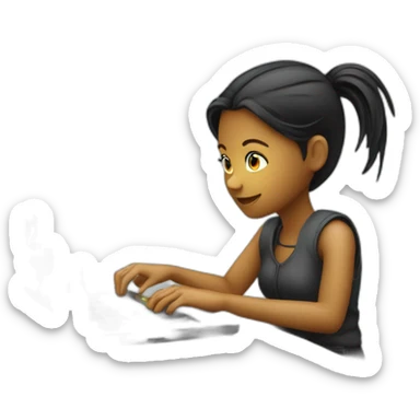 A young woman programming codes with hacker theme sticker