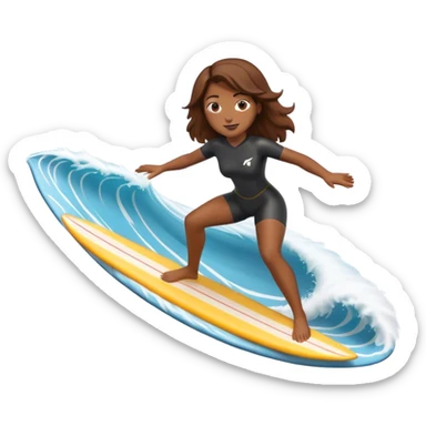 Woman with brown hair surfing wave in 3d sticker