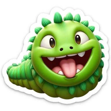 Cinematic Realistic Cute Yawning Caterpillar Portrait Emoji, Head tilted slightly with a dramatic, wide-open yawn, showcasing a soft, downy segmented body in vivid green with subtle drooping and half-closed, drowsy eyes, rendered with intricate natural texture and gentle shadows, high shine, relaxed yet expressive, styled with a dash of woodland charm, soft glowing outline, capturing the essence of a sleepy yet affectionate caterpillar that appears ready to stretch out and rest among the leaves! sticker