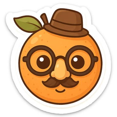 an orange fruit cleverly hiding in disguise, playful and whimsical style sticker