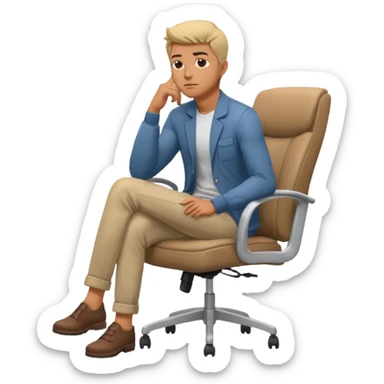 guy imitating thinker statue pose but with casual clothes and sitting in a office chair and looking up sticker