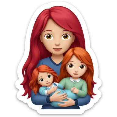long red haired woman holding  doll sticker
