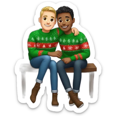 young gay couple in christmas sweathers sitting sticker