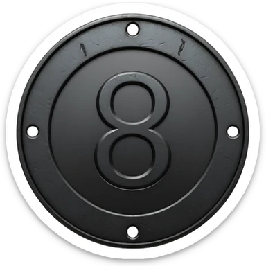 Minimal emoji, gothic metal coin made of black steel, engraved number 8 at the center, ancient industrial aesthetic, worn metal texture, no glow, no neon, flat emoji design, centered, transparent background sticker