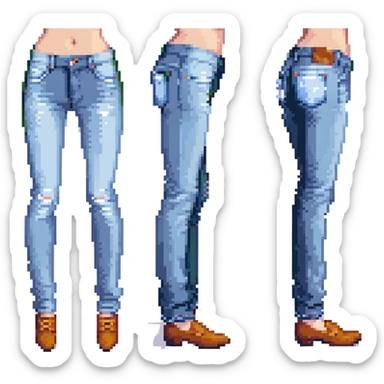 pixel art of a pair of jeans with a prominent backside, playful and humorous sticker
