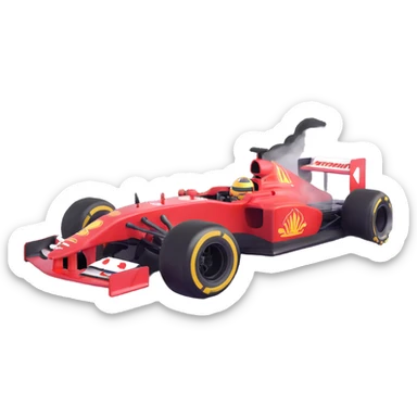 Formula 1 tire in motion, burnout effect, lots of smoke, racing vibe sticker