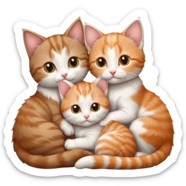 3 tiny kittens cuddling together all different colours, the first one is grey and white, the second is ginger and white and the third is brown tabby and white sticker