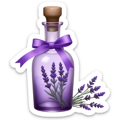 A vintage glass bottle, filled with delicate lavender stems in varying shades of soft lilac and deep aubergine, is adorned with a hand-dyed violet ribbon tied into a gentle bow. The light filters through the dusty glass, casting shadows of lavender sprigs onto the lace-covered surface, as if capturing a fleeting moment of serenity.






 sticker