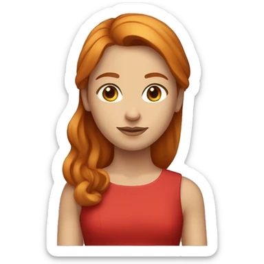 Ginger girl medium straight hair brown eyes in a red dress sticker