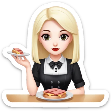 goth waitress at paris serving spam at cafe sticker