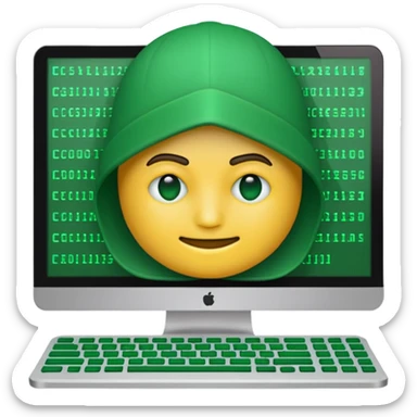 Generate hacker emoji that's looks like coding and use that hackers color theme sticker