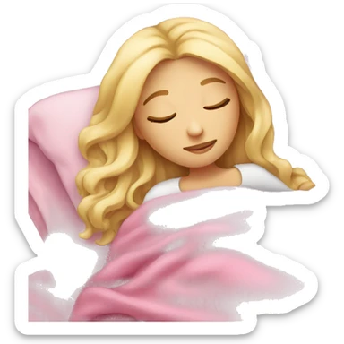 blonde girl sleeping on side with pink blanket sticker