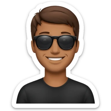 happy man with brown hair and black sunglasses iOS style sticker
