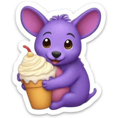 Purple aardvark hugging a parfait with multicolored layers sticker