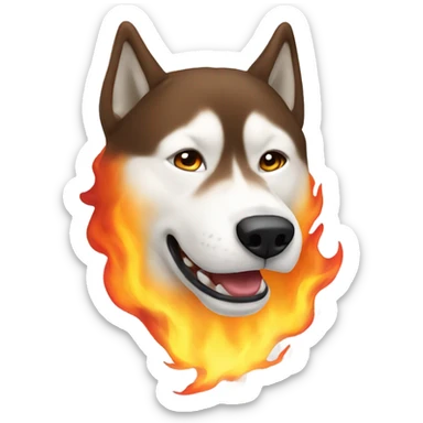 A brown and white husky breathing fire sticker