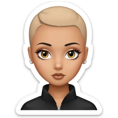 russian features, black black black buzz cut, beauty,  hair, tan skin,  eyes, pretty eyes, black eyeliner, pretty bratz baddie sticker