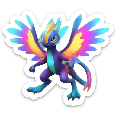 Colorful Neon Colors Vibrant Colors Flying Futuristic Fakémon-Pokémon-Creature Full Body sticker